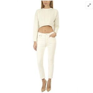 Re/Done Corduroy Stretch High Rise Ankle Crop in Winter White. Size 25. NWT!